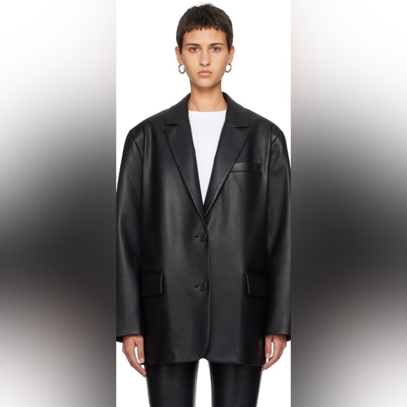 Stand Studio Black Emmie Faux-Leather Blazer - Picture 1 of 4